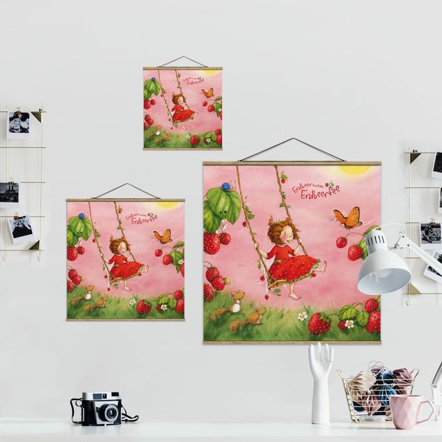 Stoffbild mit Posterleisten - Erdbeerinchen Erdbeerfee - Baumschaukel - Quadrat 1:1