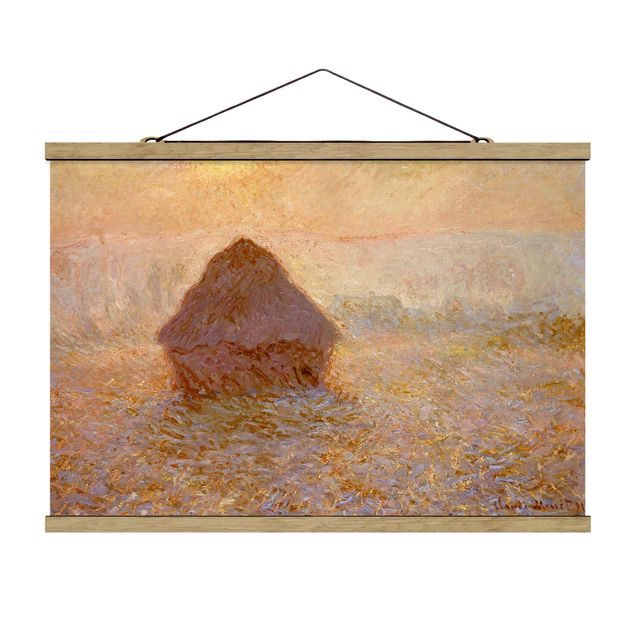 Stoffbild mit Posterleisten - Claude Monet - Heuhaufen im Nebel - Querformat 3:2