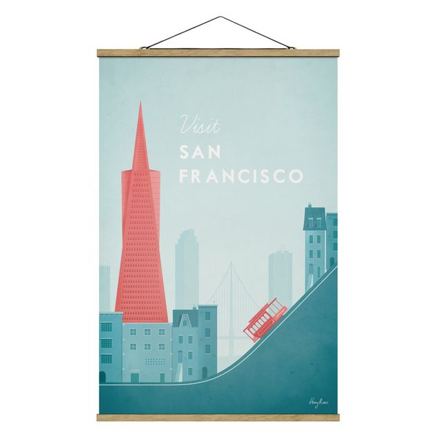 Stoffbild mit Posterleisten - Reiseposter - San Francisco - Hochformat 2:3