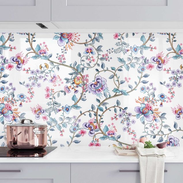 Platte Küchenrückwand Pastell Blumenranken II