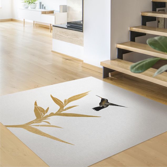 Moderne Teppiche Kolibri und tropische goldene Blüte II