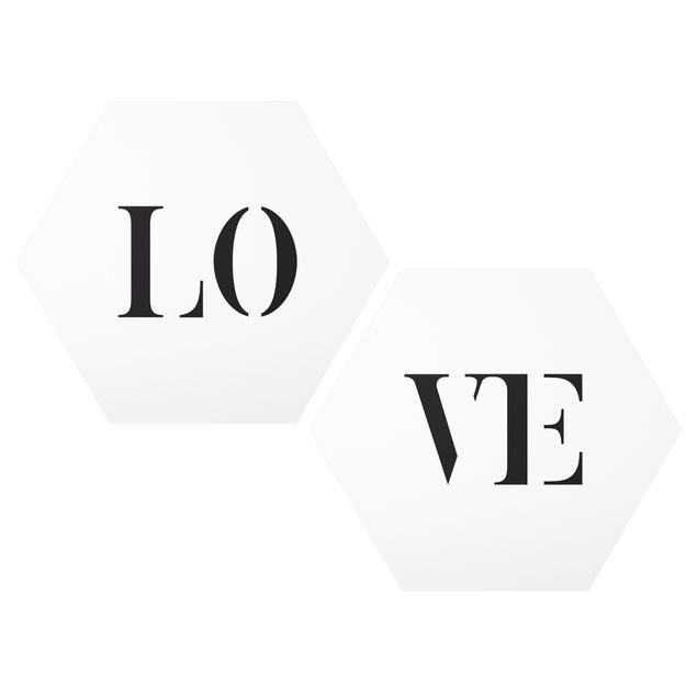 Hexagon Bild Forex 2-teilig - Buchstaben LOVE Schwarz Set I