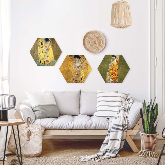 Hexagon Bild Alu-Dibond 3-teilig - Gustav Klimt - Portraits