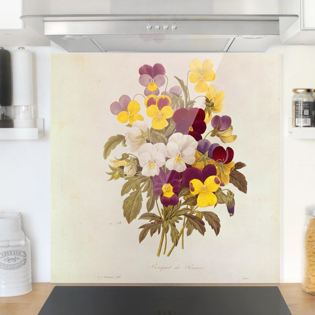 Glasrückwand Küche Blumen Pierre Joseph Redouté - Ein Bund von Stiefmütterchen