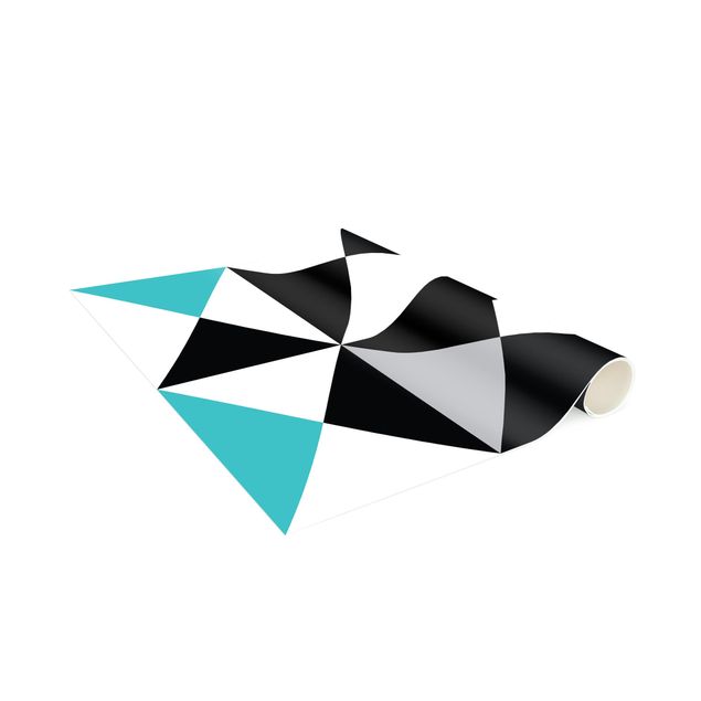 Moderner Teppich Geometrisches Muster große Dreiecke Farbakzent Türkis