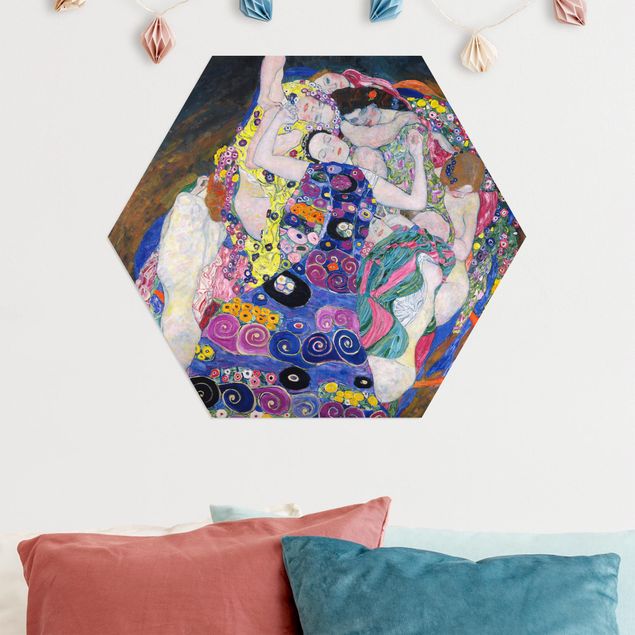 Hexagon Bild Alu-Dibond - Gustav Klimt - Die Jungfrau