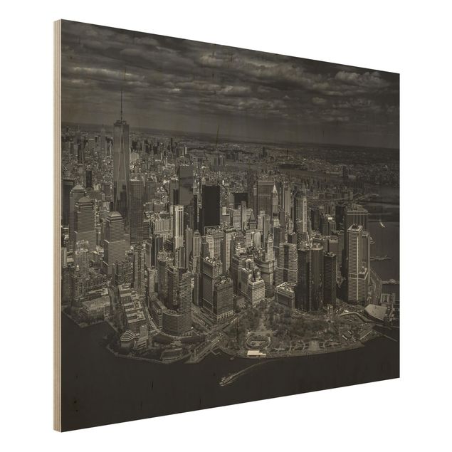 Bilder auf Holz New York - Manhattan aus der Luft