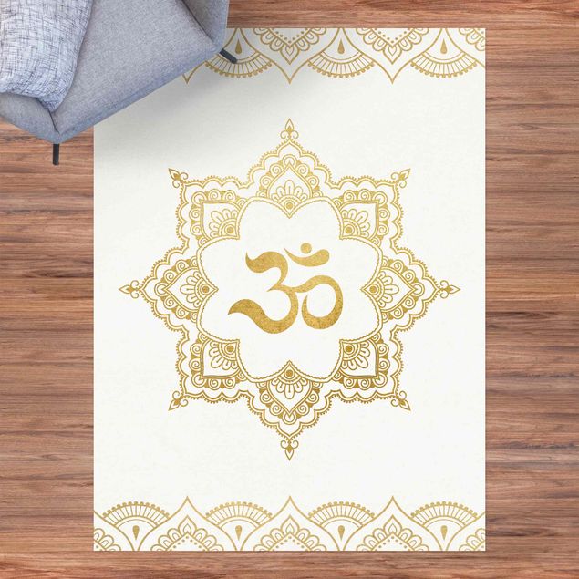 Teppich für Balkon Mandala OM Illustration Ornament weiß gold