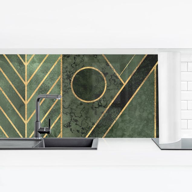 Küchenrückwand selbstklebend Geometrische Formen Smaragd Gold