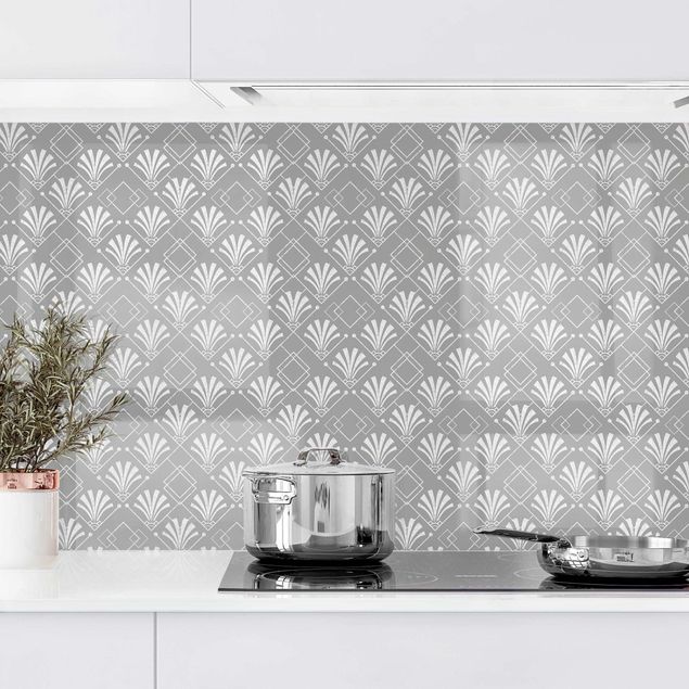 Platte Küchenrückwand Glitzeroptik mit Art Deco Muster auf Grau II