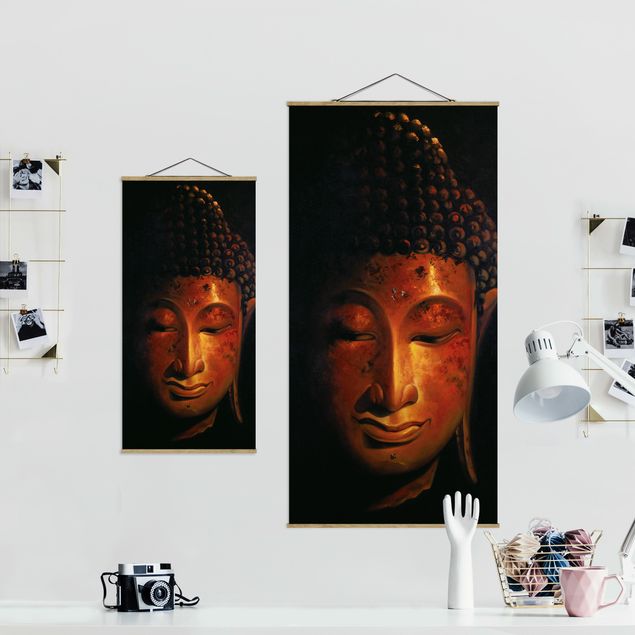 Stoffbild mit Posterleisten - Madras Buddha - Hochformat 1:2