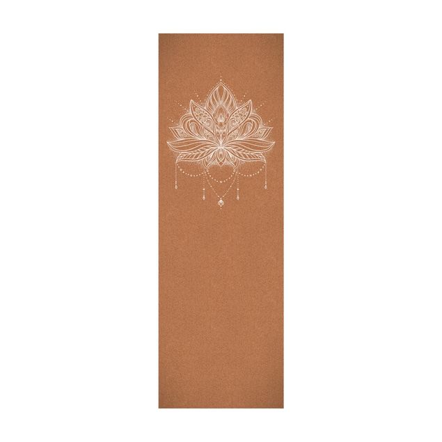 Mandala Teppich Boho Lotusblüte weiß Korkoptik