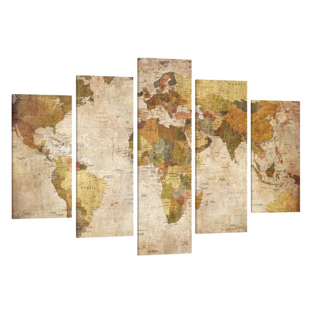 Leinwandbild 5-teilig - Weltkarte