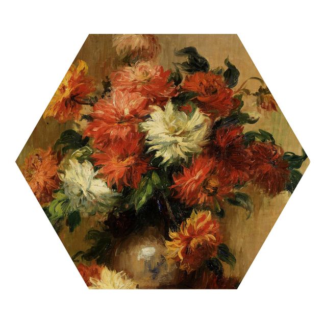 Hexagon Bild Holz - Auguste Renoir - Stilleben mit Dahlien
