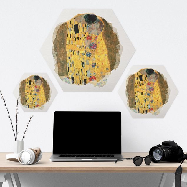 Hexagon Bild Forex - Wasserfarben - Gustav Klimt - Der Kuss