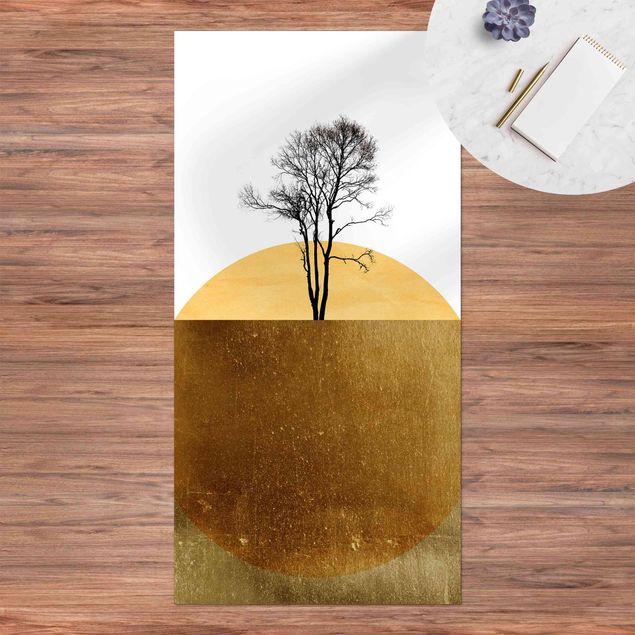 Teppich Outdoor Goldene Sonne mit Baum