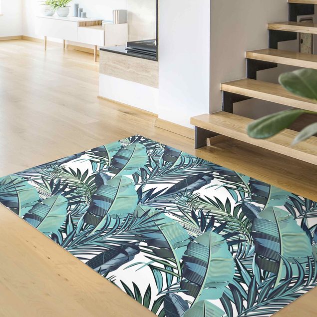 Moderner Teppich Türkises Blätterdschungel Muster