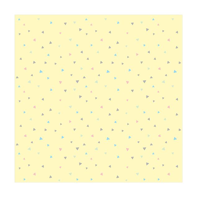 Vinyl-Teppich - Bunte gezeichnete Pastelldreiecke auf Gelb - Quadrat 1:1