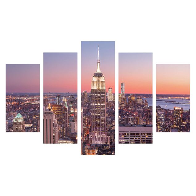 Leinwandbild 5-teilig - Sonnenuntergang Manhattan New York City