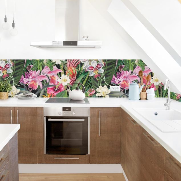 Küchenspiegel Bunte tropische Blumen Collage II