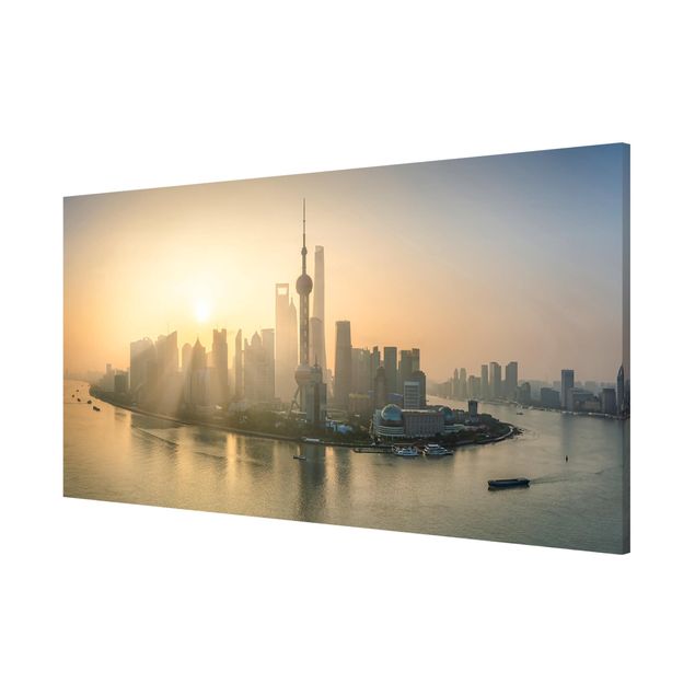 Magnettafel - Pudong bei Sonnenaufgang - Panorama Querformat