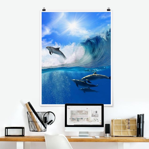 Poster Fische Playing Dolphins