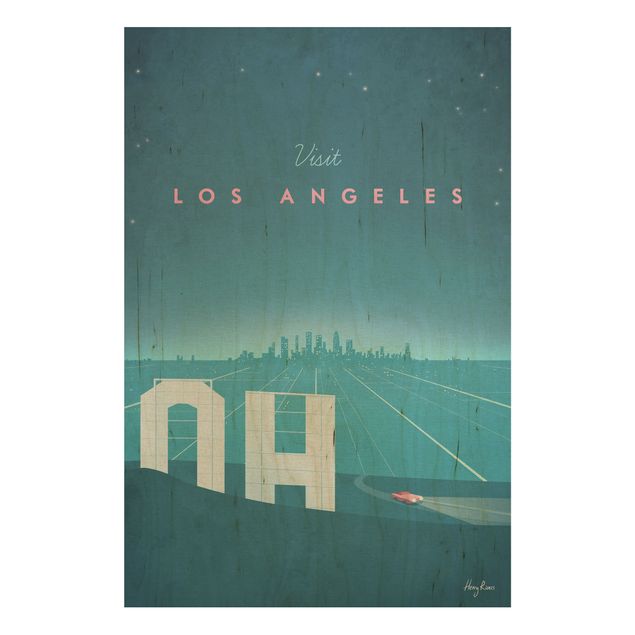 Wandbild Holz Vintage Reiseposter - Los Angeles
