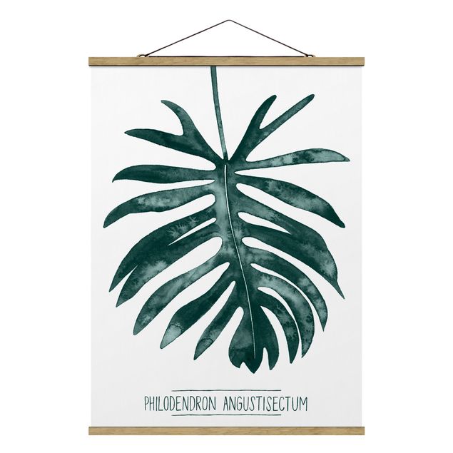 Stoffbild mit Posterleisten - Smaragdgrüner Philodendron Angustisectum - Hochformat 3:4