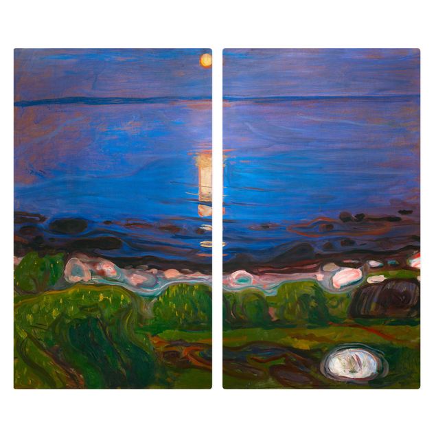 Herdabdeckplatte Glas - Edvard Munch - Sommernacht am Meeresstrand - 52x60cm