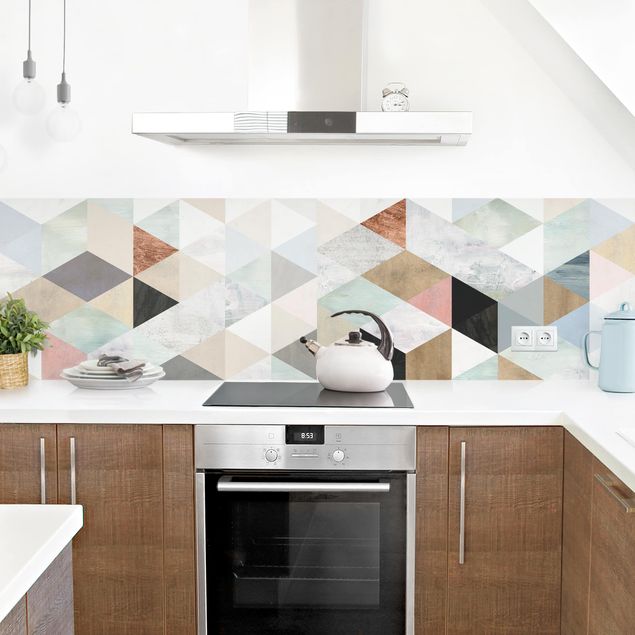 Küchenspiegel Aquarell-Mosaik mit Dreiecken I
