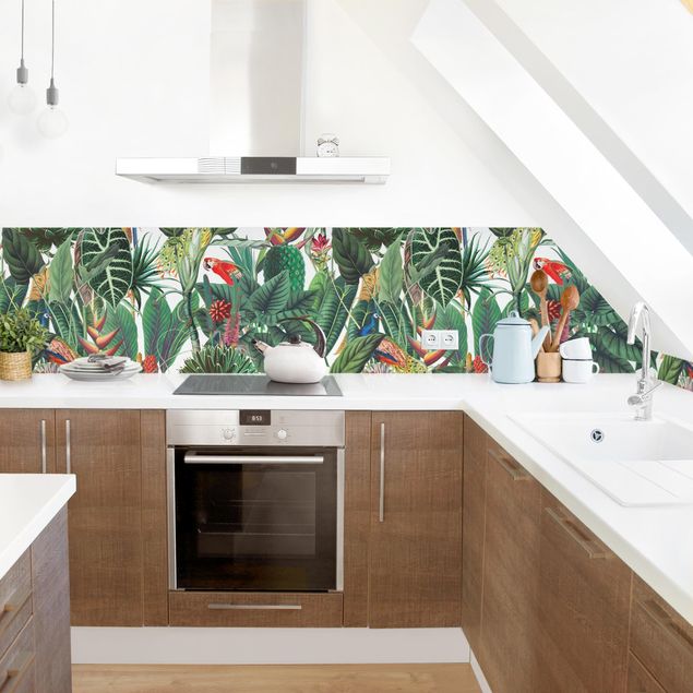 Wandpaneele Küche Bunter tropischer Regenwald Muster II