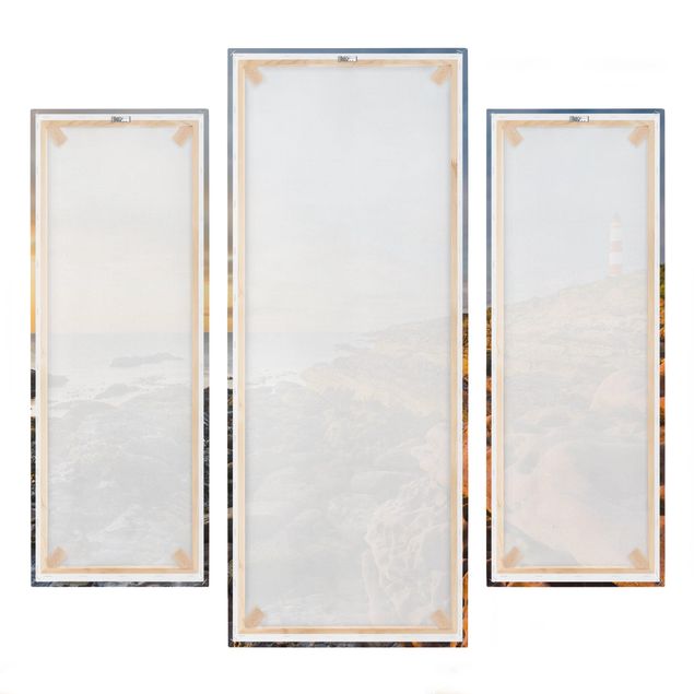 Leinwandbild 3-teilig - Tarbat Ness Leuchtturm und Sonnenuntergang am Meer - Galerie Triptychon