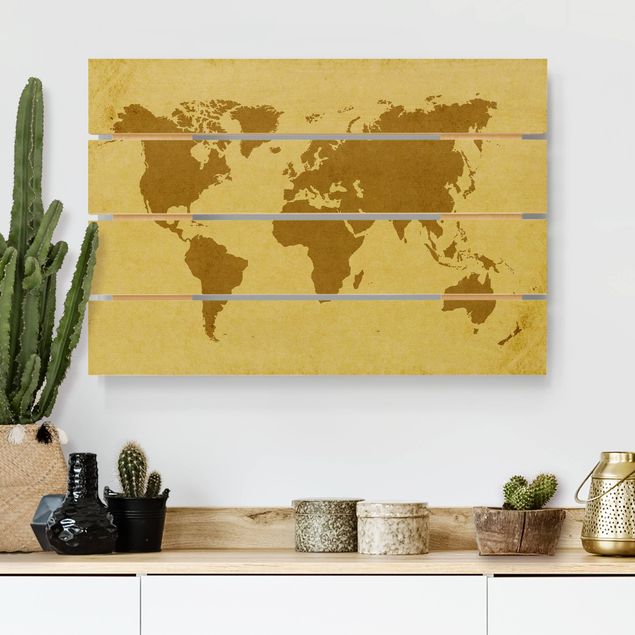Wandbild Weltkarte Holz Atlas