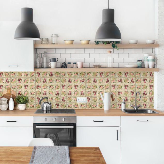 Küchenrückwand - Vintage Rosen und Hortensien