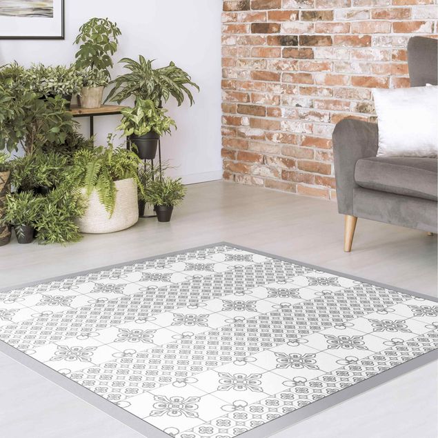 Moderne Teppiche Florales Fliesenmuster Grau mit Rahmen