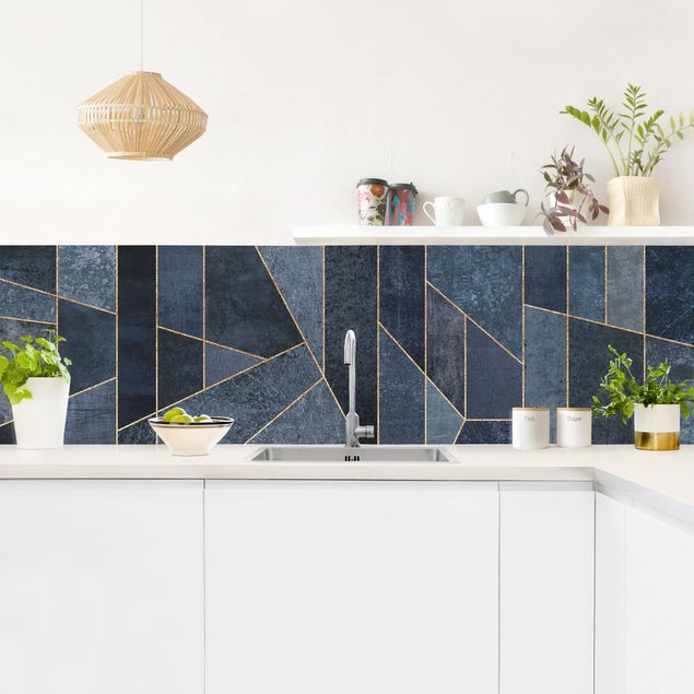 Wandpaneele Küche Blaue Geometrie Aquarell