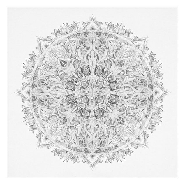 Fototapete - Mandala Aquarell Ornament schwarz weiß - Fototapete Quadrat