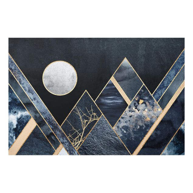 Spritzschutz Glas - Goldener Mond abstrakte schwarze Berge - Querformat - 3:2