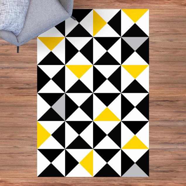 Vinyl-Teppich - Geometrisches Muster große Dreiecke Farbakzent Gelb - Hochformat 2:3