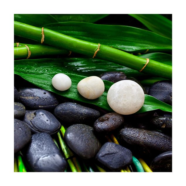 teppich mit blumenmuster Grüner Bambus mit Zen Steinen