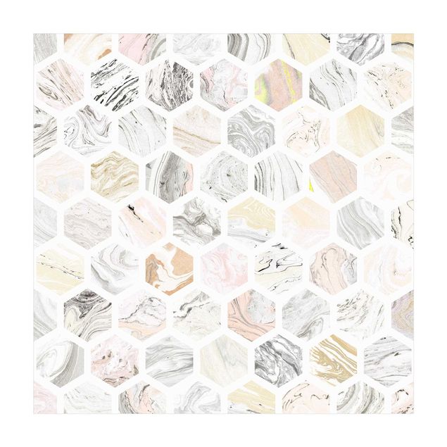 Vinyl-Teppich - Marmor Hexagone in Beige - Quadrat 1:1