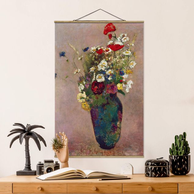 Stoffbild mit Posterleisten - Odilon Redon - Blumenvase mit Mohn - Hochformat 2:3