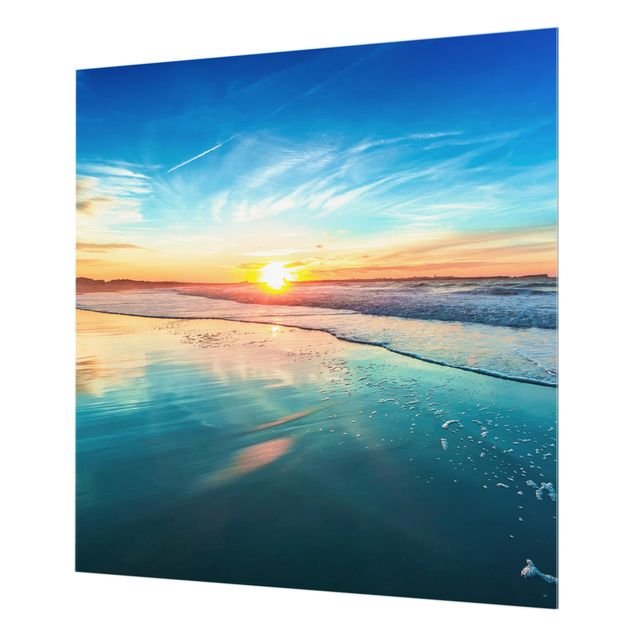 Glas Spritzschutz - Romantischer Sonnenuntergang am Meer - Quadrat - 1:1