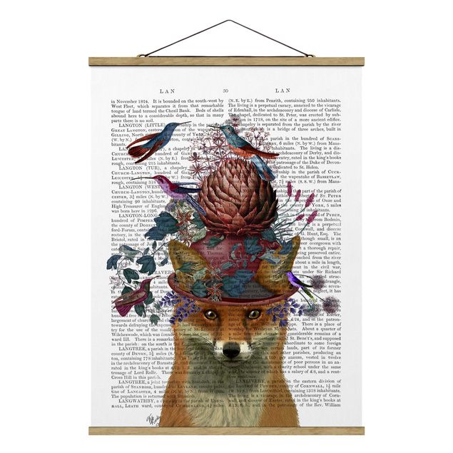 Stoffbild mit Posterleisten - Vogelfänger - Fuchs mit Artischocke - Hochformat 3:4