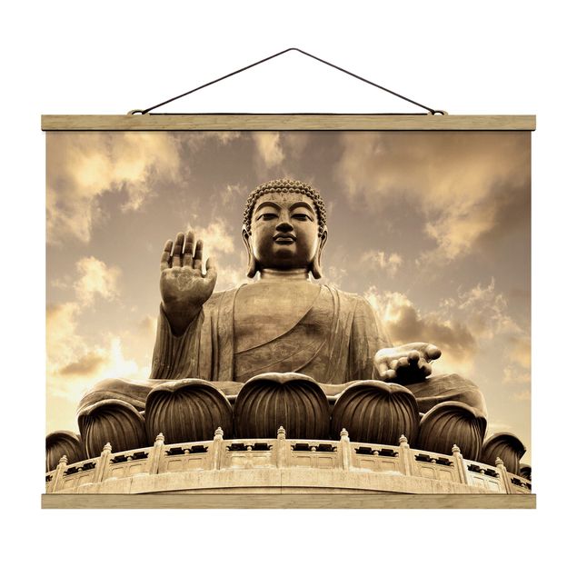 Stoffbild mit Posterleisten - Großer Buddha Sepia - Querformat 4:3
