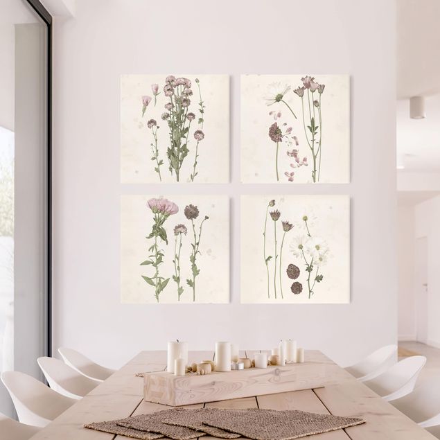 Leinwandbilder Blumen Herbarium in rosa Set I