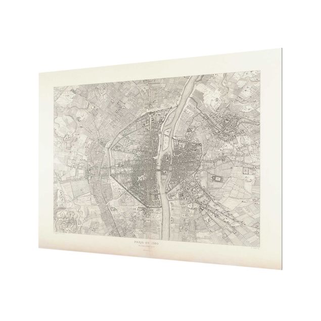 Spritzschutz Glas - Vintage Karte Paris - Querformat 4:3