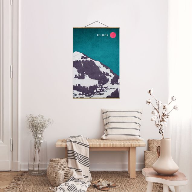 Stoffbilder mit Posterleisten Alpen Retro
