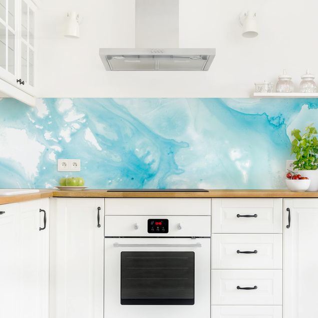 Küchenrückwand - Emulsion in weiß und türkis I