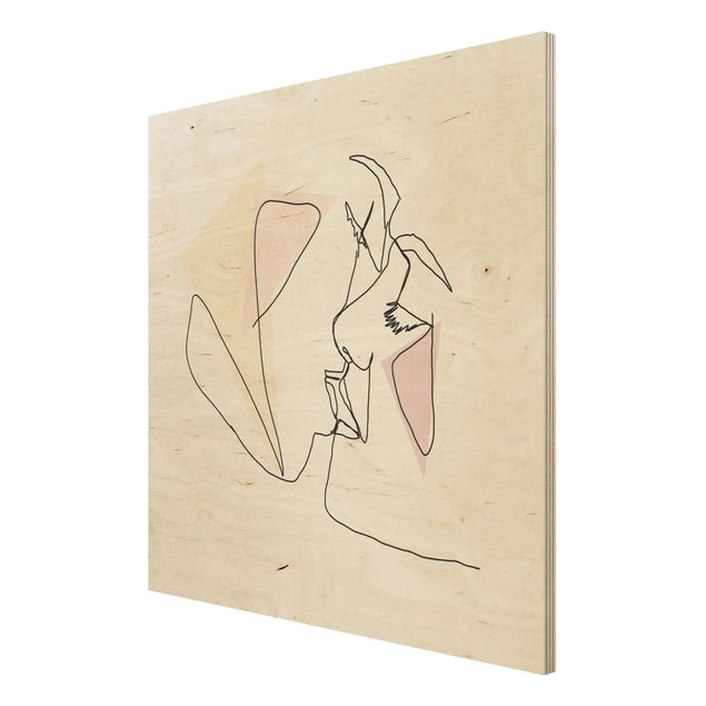 Holzbild - Kuss Gesichter Line Art - Quadrat 1:1
